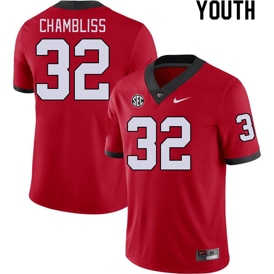 Youth #32 Chaz Chambliss Georgia Bulldogs College Football Jerseys Stitched-Red